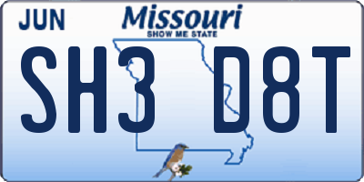 MO license plate SH3D8T