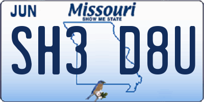 MO license plate SH3D8U