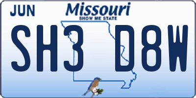 MO license plate SH3D8W