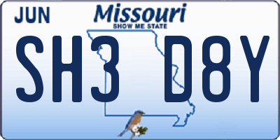 MO license plate SH3D8Y