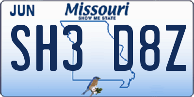 MO license plate SH3D8Z