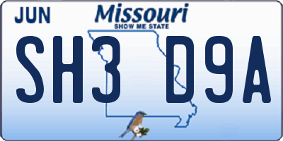 MO license plate SH3D9A