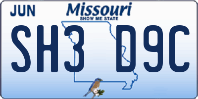 MO license plate SH3D9C