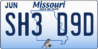 MO license plate SH3D9D