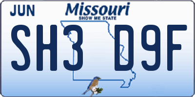 MO license plate SH3D9F