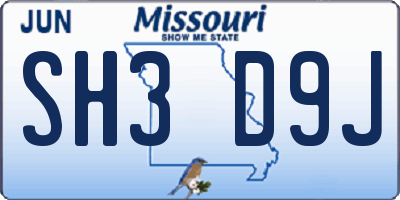 MO license plate SH3D9J