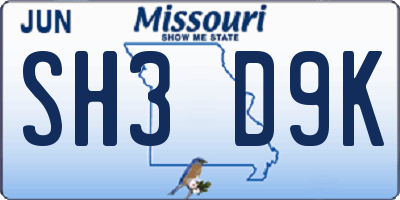 MO license plate SH3D9K