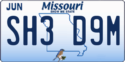 MO license plate SH3D9M