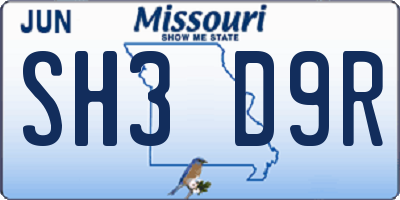 MO license plate SH3D9R