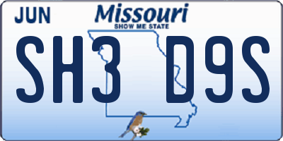 MO license plate SH3D9S