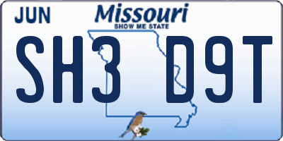 MO license plate SH3D9T