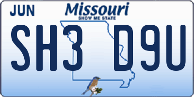 MO license plate SH3D9U