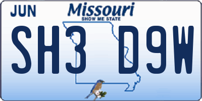 MO license plate SH3D9W