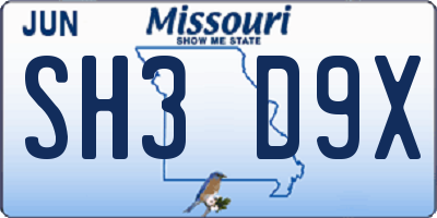 MO license plate SH3D9X