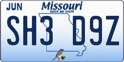 MO license plate SH3D9Z