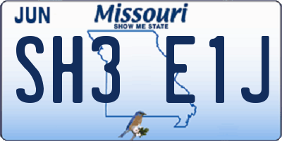 MO license plate SH3E1J