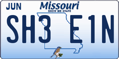 MO license plate SH3E1N