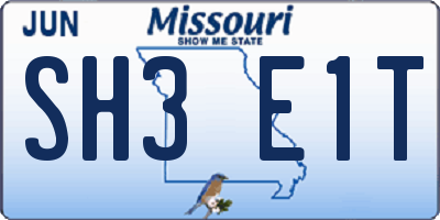 MO license plate SH3E1T