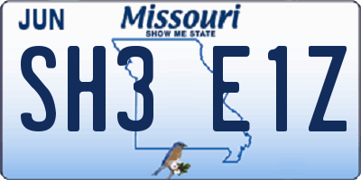 MO license plate SH3E1Z