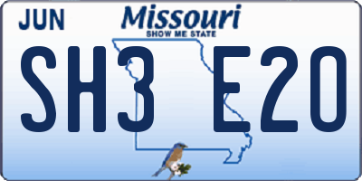 MO license plate SH3E2O