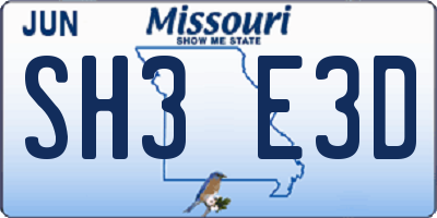 MO license plate SH3E3D