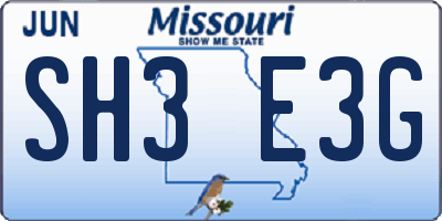 MO license plate SH3E3G