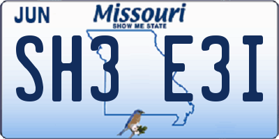 MO license plate SH3E3I