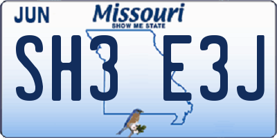 MO license plate SH3E3J