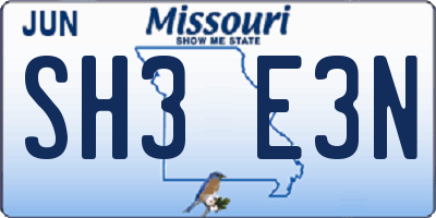 MO license plate SH3E3N
