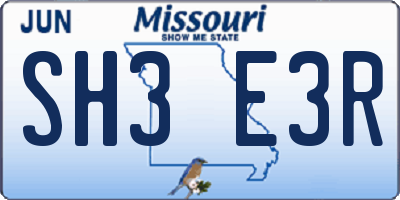 MO license plate SH3E3R