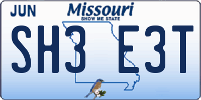 MO license plate SH3E3T