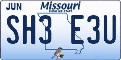 MO license plate SH3E3U