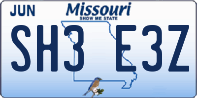 MO license plate SH3E3Z