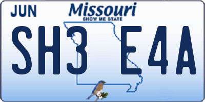 MO license plate SH3E4A