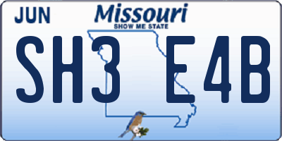 MO license plate SH3E4B