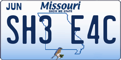 MO license plate SH3E4C