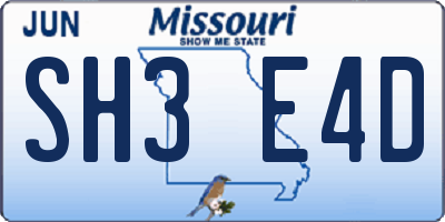 MO license plate SH3E4D