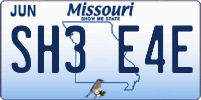 MO license plate SH3E4E