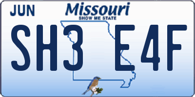 MO license plate SH3E4F