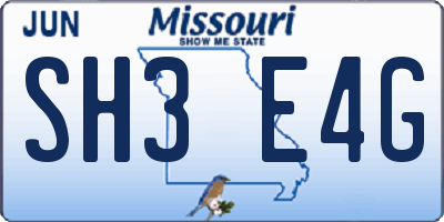 MO license plate SH3E4G