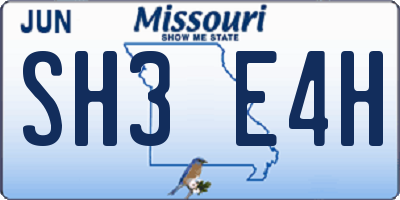 MO license plate SH3E4H