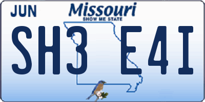MO license plate SH3E4I