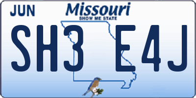 MO license plate SH3E4J