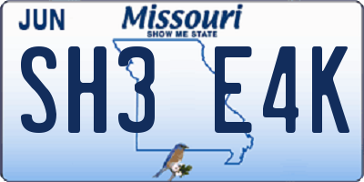 MO license plate SH3E4K