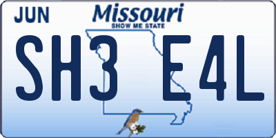MO license plate SH3E4L