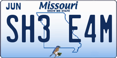 MO license plate SH3E4M