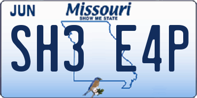 MO license plate SH3E4P