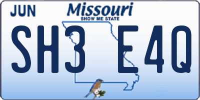 MO license plate SH3E4Q
