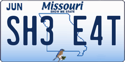 MO license plate SH3E4T