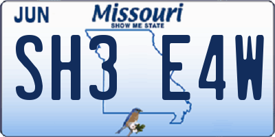 MO license plate SH3E4W